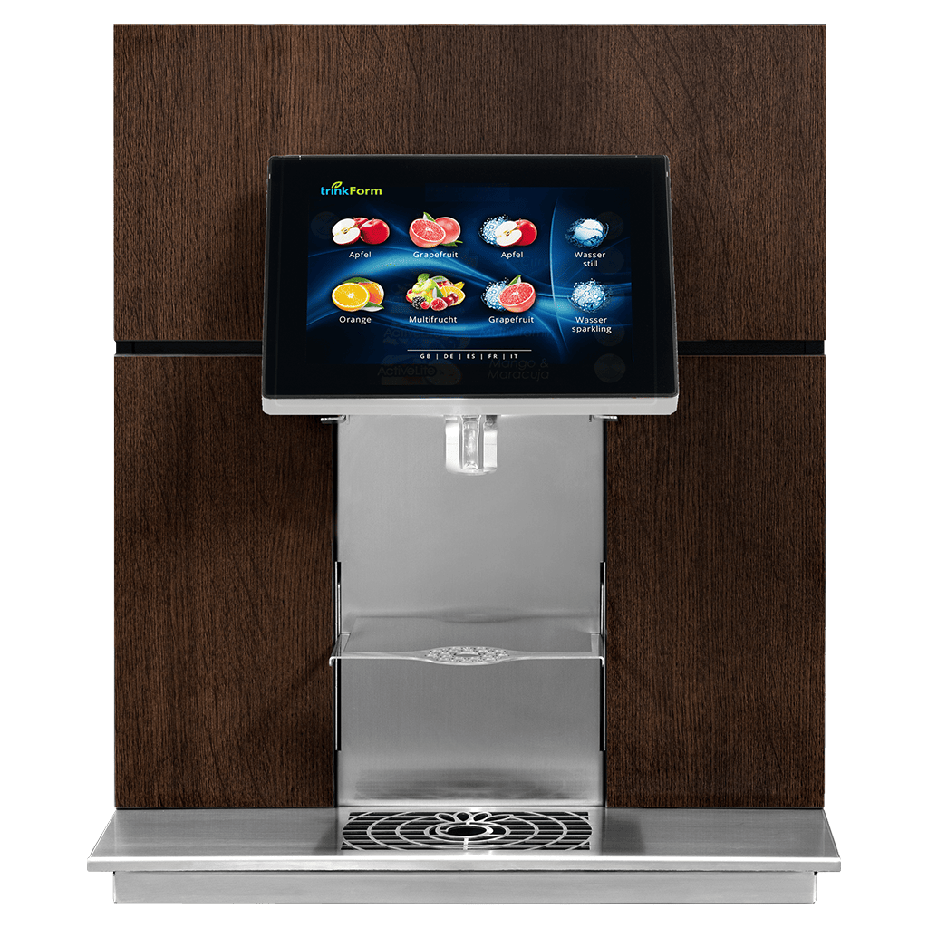 Getränkeautomaten & Wasserspender mit Kohlensäure und Geschmack - Interaktiver Touchscreen des trinkForm® Getränkeautomaten der ID Reihe zeigt vielfältige Getränkeoptionen und einfache Bedienung