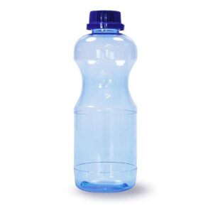 Transparente trinkForm® Mehrweg-Trinkflasche aus Tritan mit blauem Deckel, geschmacksneutral, schlagzäh und spülmaschinenfest